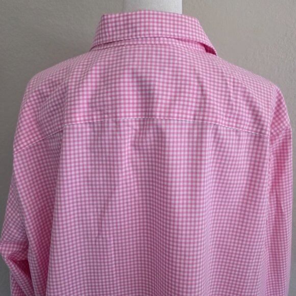 CHAPS No Iron Button Up Shirt Pink White Gingham Check Long Sleeve Women Plus 2X - Picture 6 of 7